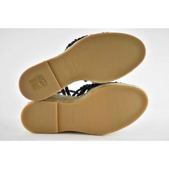 Valentino Rockstud Roman Stud Black Leather Espadrille Wedge Lace Up Sandal 37.5 - Picture 10 of 10